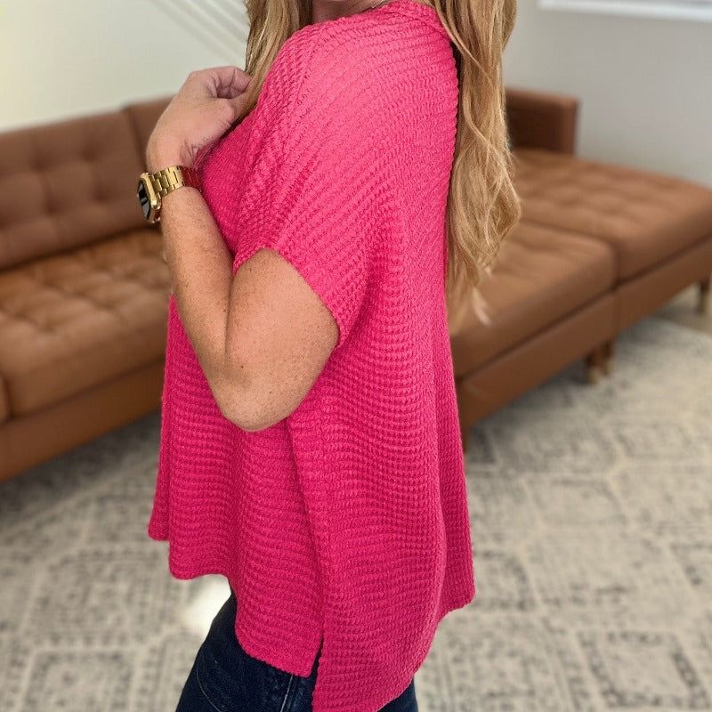 Dolman Short Sleeve Front Seam Top in Viva Magenta sold by Boujee Boutique product image thumbnail 4