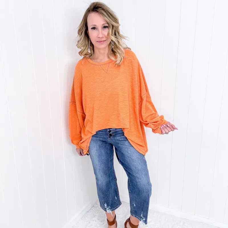 Pol Sherbet Exposed Seam Round Neck Long Sleeve Top sold by Boujee Boutique