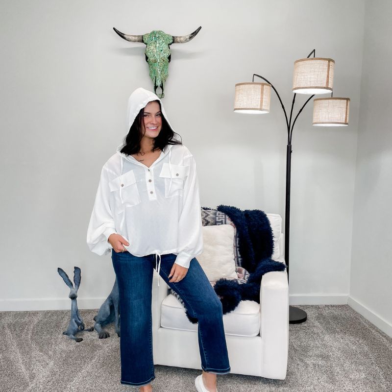 White Lightweight Textured Hoodie sold by Boujee Boutique product image thumbnail 2