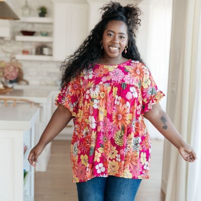 Flit About Floral Short Sleeve Top in Pink sold by Boujee Boutique