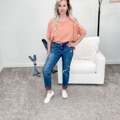 Judy Blue Mid Rise Paisley Patch Print Cuff Boyfriend Jeans sold by Boujee Boutique