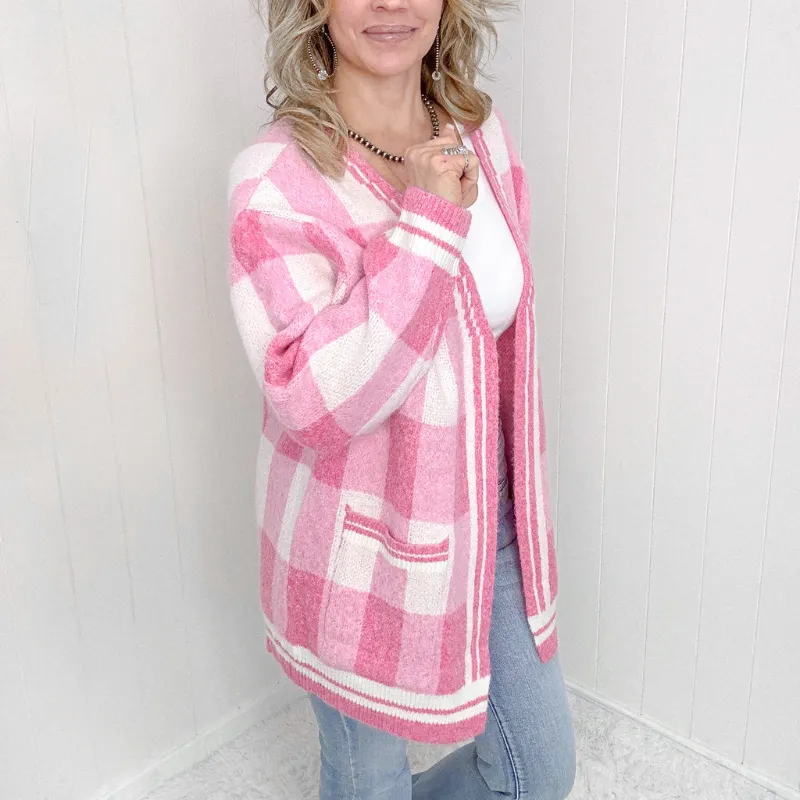Pink Checkered Patch Pockets Sweater Cardigan sold by Boujee Boutique product image thumbnail 5