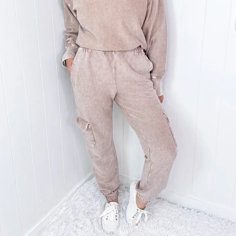 Luxe Snow Washed Corded Cargo Jogger Pants in 2 Colors sold by Boujee Boutique