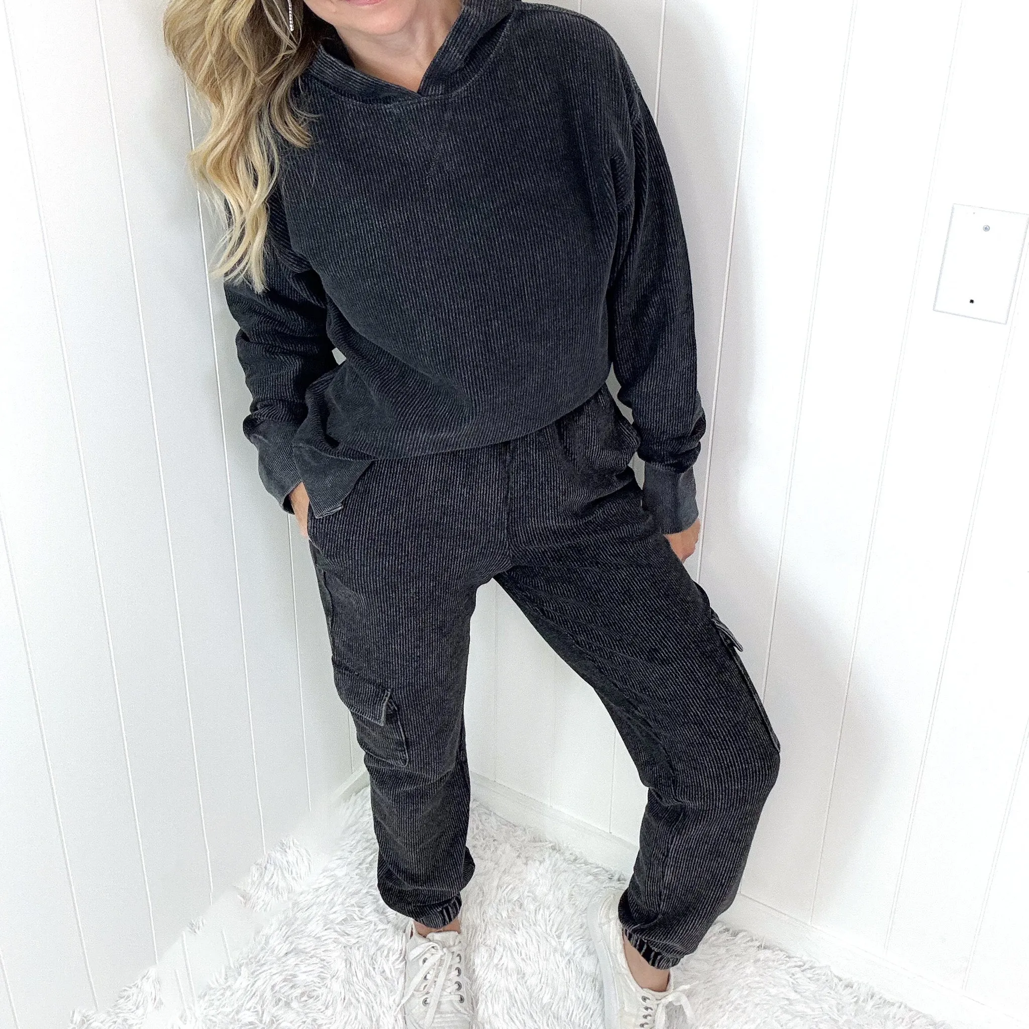 Luxe Snow Washed Corded Cargo Jogger Pants in 2 Colors sold by Boujee Boutique product image thumbnail 3