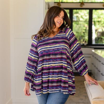 Babydoll Circle Back Striped V-Neck Quarter Sleeve Top sold by Boujee Boutique