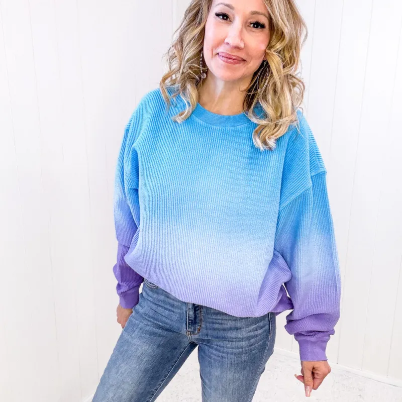 Spring Sky Ombre Oversized Luxe Soft Corded Crewneck Pullover sold by Boujee Boutique