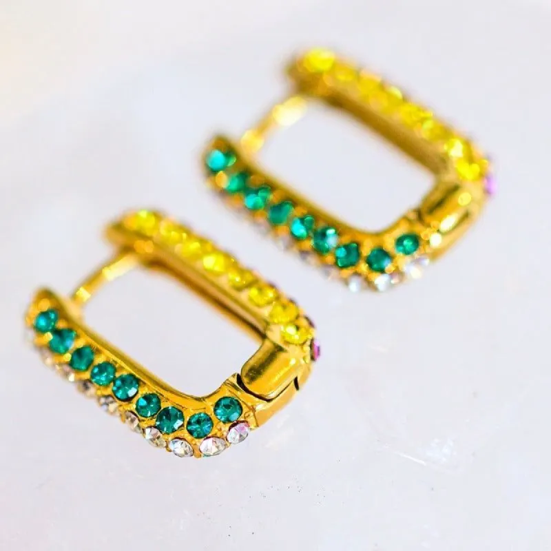 Set in Stone Rainbow Huggie Earrings sold by Boujee Boutique