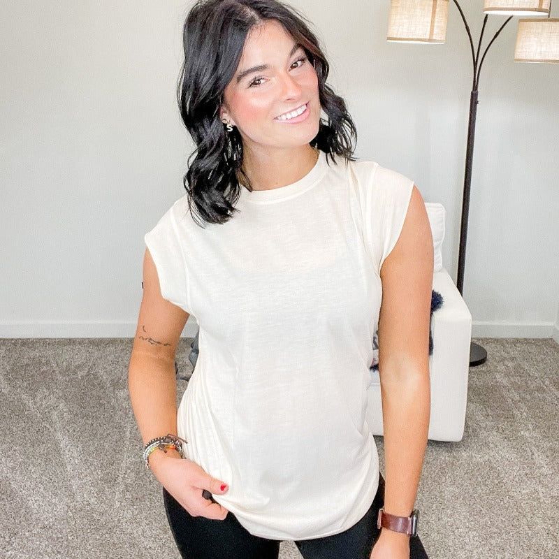 Cream Athleisure Short Sleeve Top sold by Boujee Boutique
