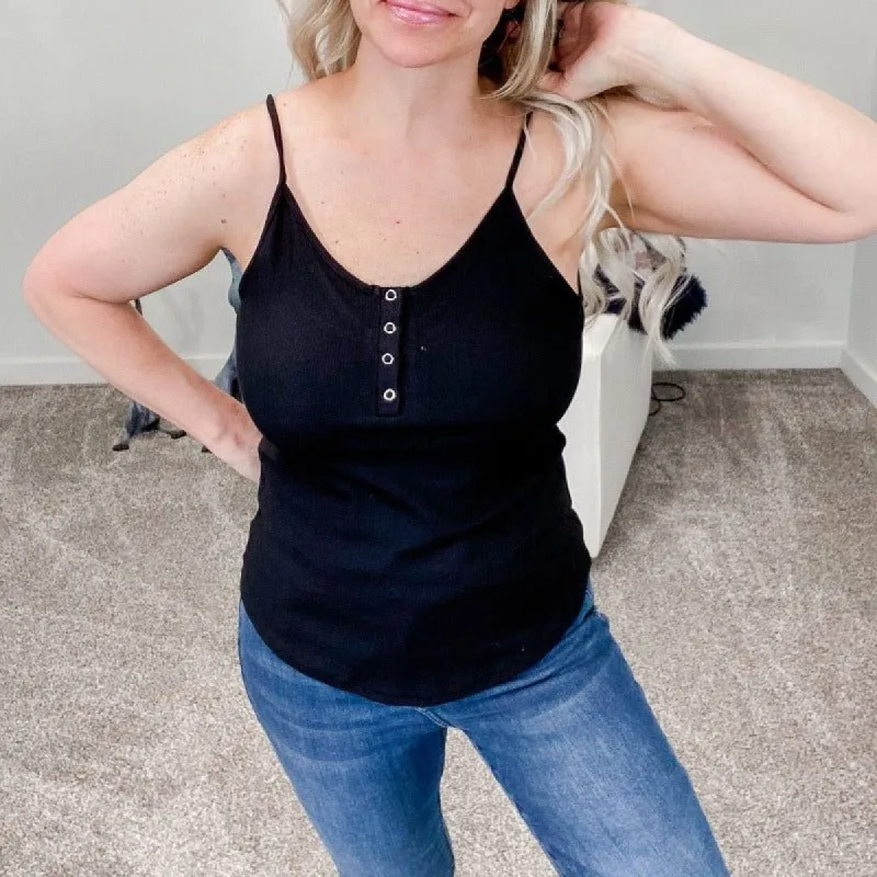 Michelle Mae Black Scoop Neck Button Front Ribbed Tank sold by Boujee Boutique