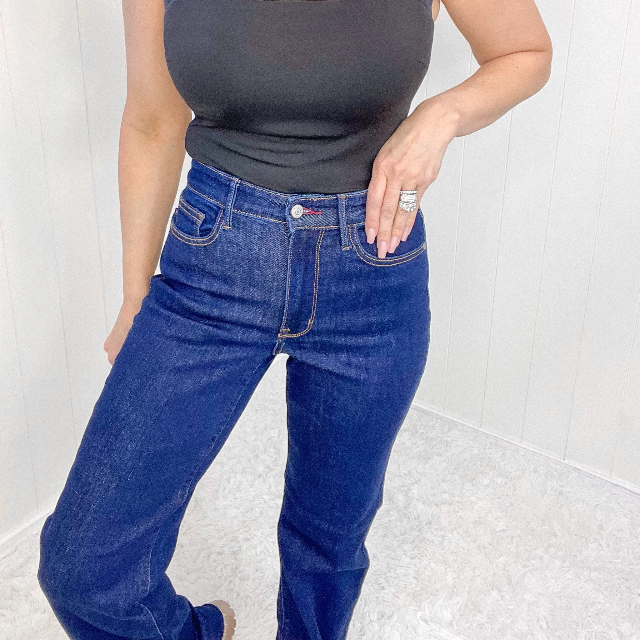 Judy Blue Jodie High Waist Raw Hem Vintage Wash Straight Leg Jeans sold by Boujee Boutique product image thumbnail 3