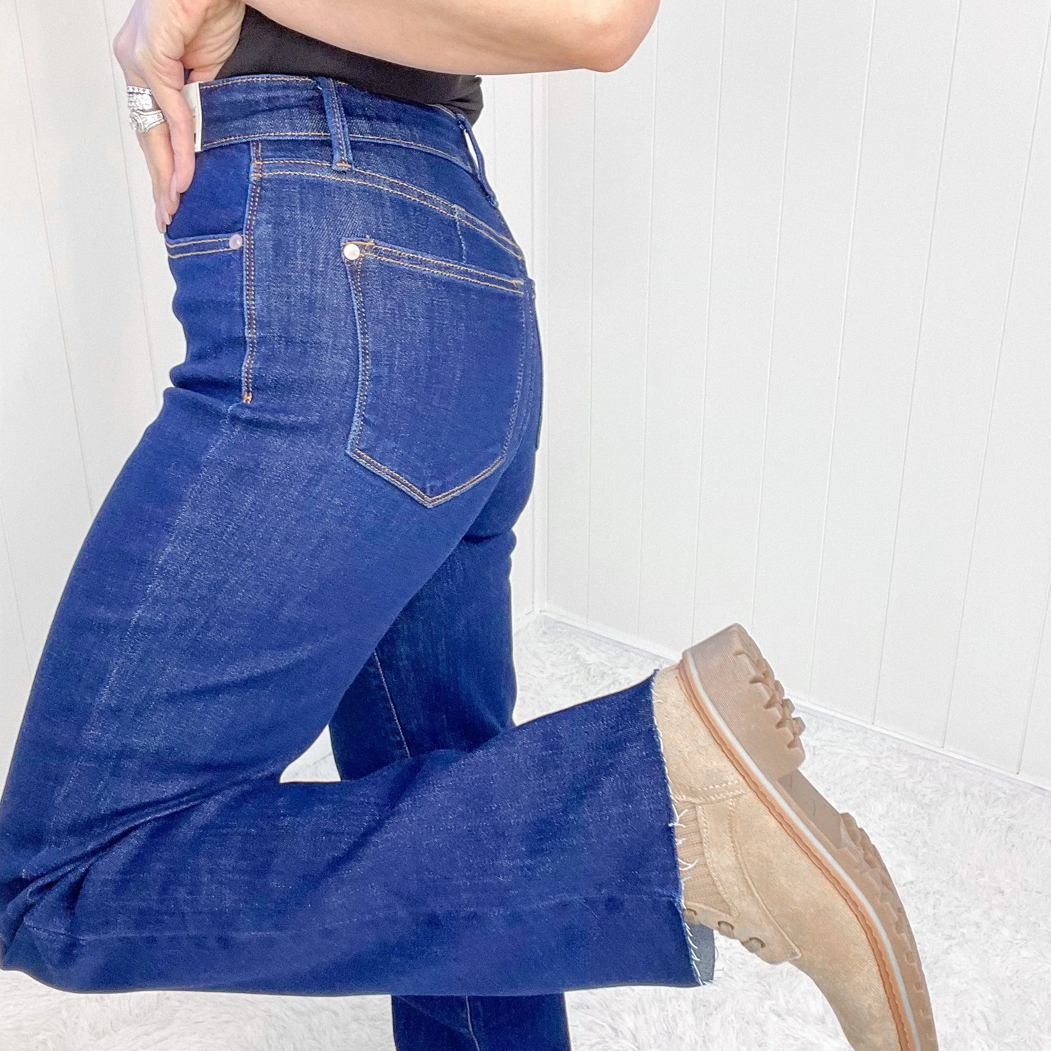 Judy Blue Jodie High Waist Raw Hem Vintage Wash Straight Leg Jeans sold by Boujee Boutique product image thumbnail 2