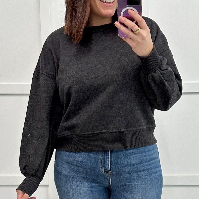 Acid Wash Oversized Pullover Sweatshirt in Ash Black sold by Boujee Boutique product image thumbnail 5