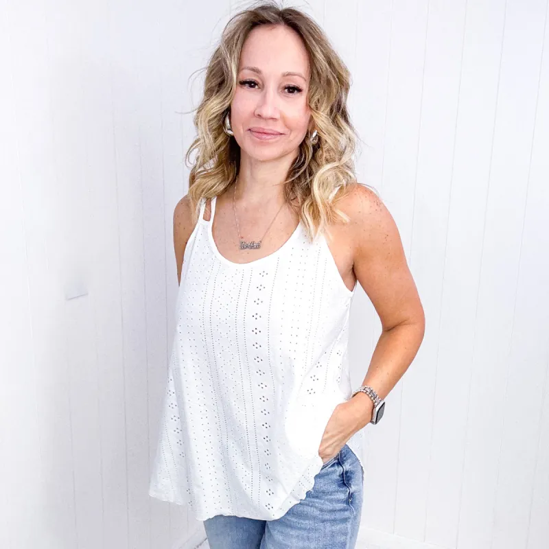 White Eye on the Prize Eyelet Tank Top sold by Boujee Boutique