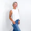 Sheer Slub Knit Side Slit High Low Round Neck Tank in White sold by Boujee Boutique