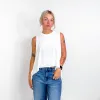 Sheer Slub Knit Side Slit High Low Round Neck Tank in White sold by Boujee Boutique