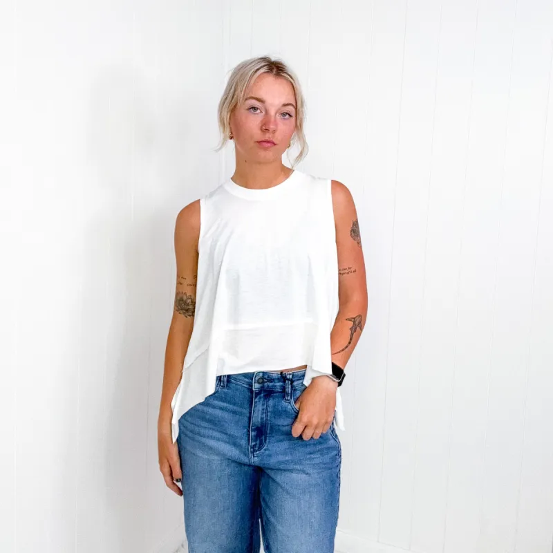 Sheer Slub Knit Side Slit High Low Round Neck Tank in White sold by Boujee Boutique