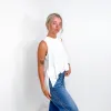 Sheer Slub Knit Side Slit High Low Round Neck Tank in White sold by Boujee Boutique