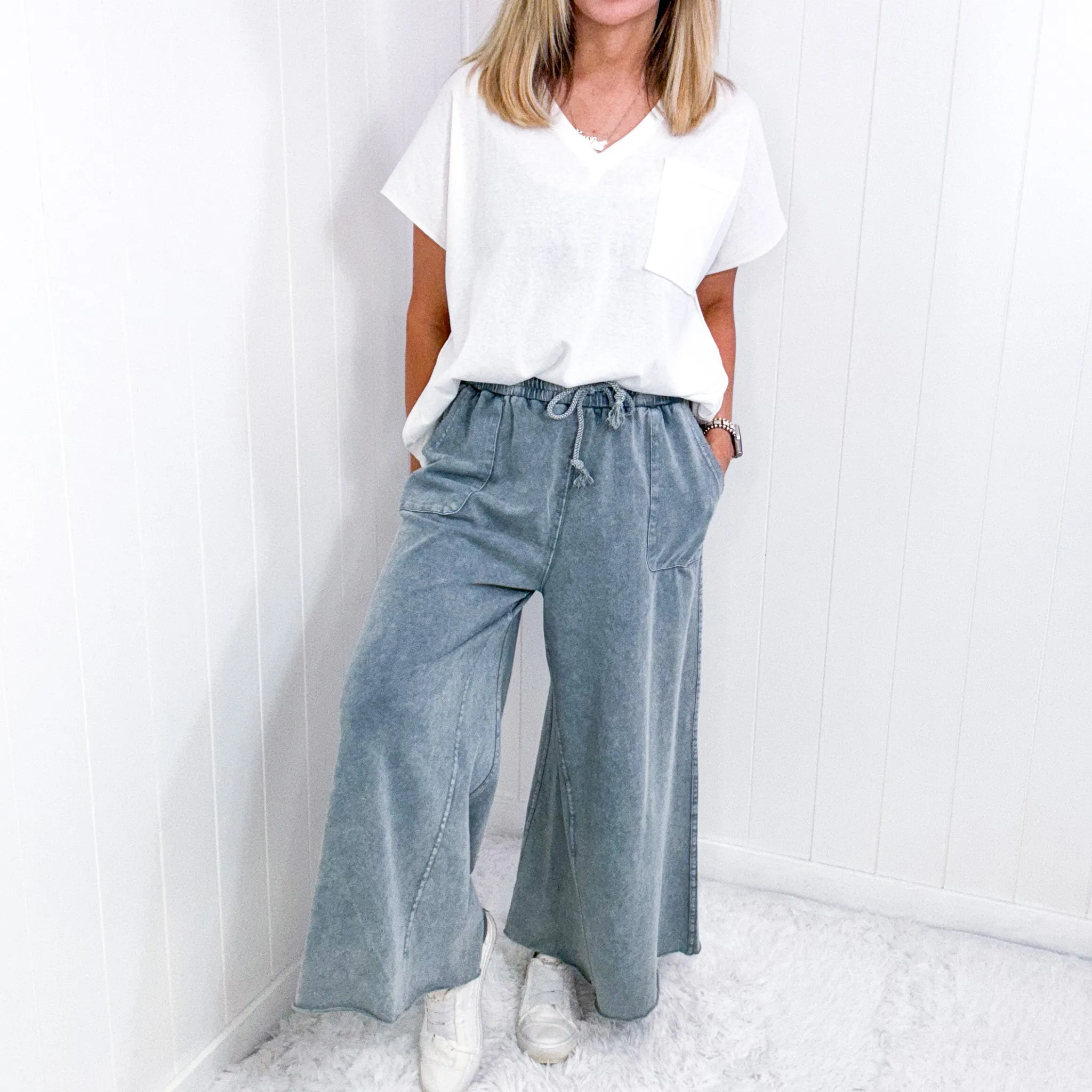 Relax It's Sunday Terry Knit Wide Leg Pull On Pants in 7 Colors *Final Sale* sold by Boujee Boutique product image thumbnail 4