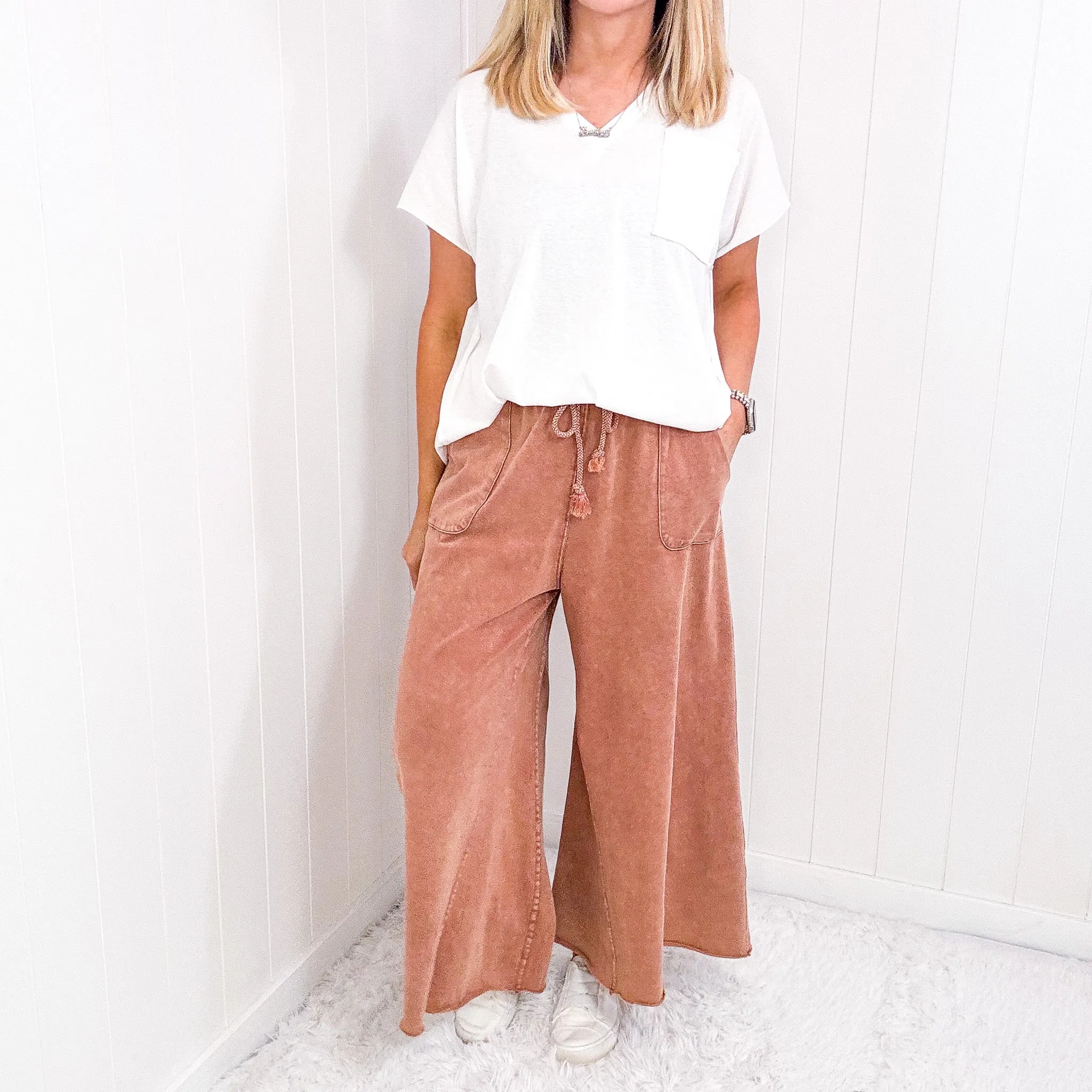 Relax It's Sunday Terry Knit Wide Leg Pull On Pants in 7 Colors *Final Sale* sold by Boujee Boutique product image thumbnail 5
