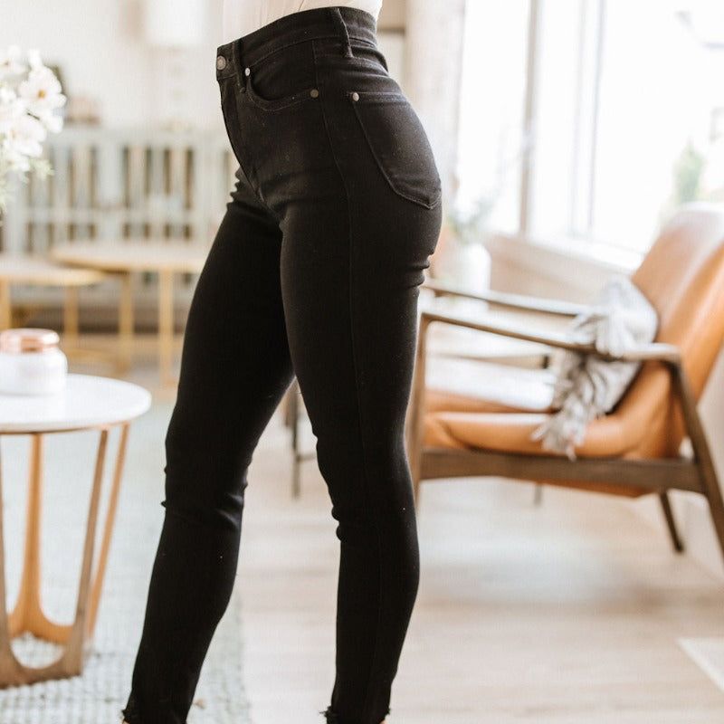 Judy Blue Black High Rise Control Top Skinny Jeans sold by Boujee Boutique product image thumbnail 6
