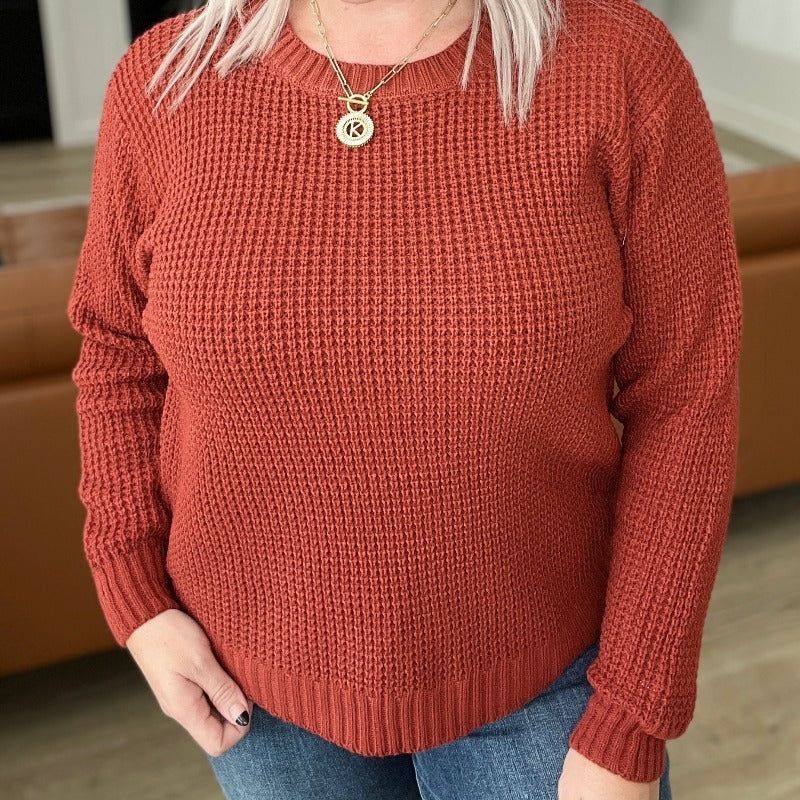 High Low Waffle Knit Sweater in Rust sold by Boujee Boutique product image thumbnail 2