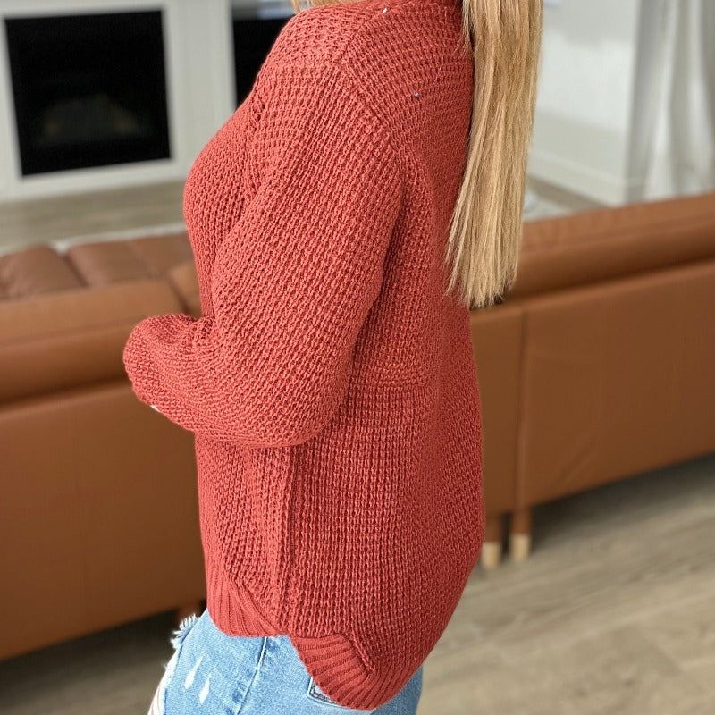 High Low Waffle Knit Sweater in Rust sold by Boujee Boutique product image thumbnail 4