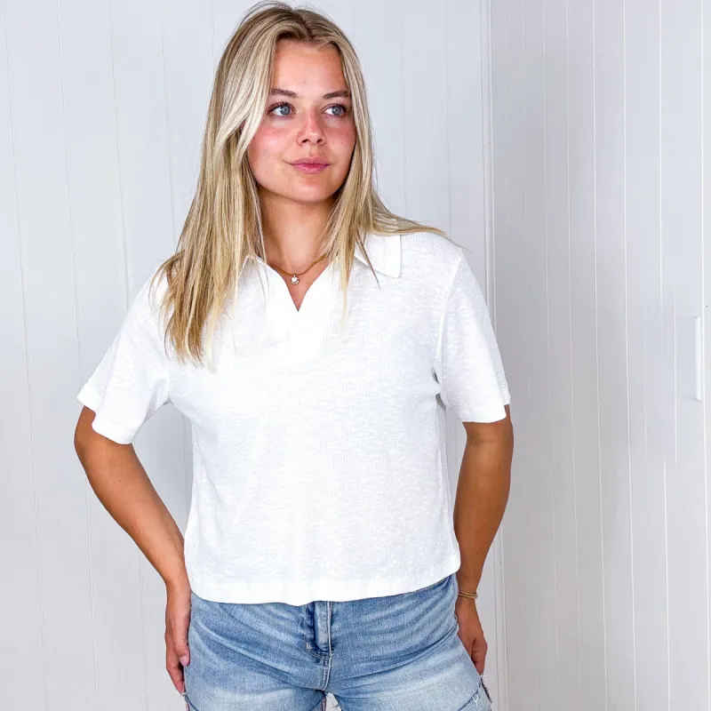 With Love Molly Rory Ribbed Cropped Tennis Tee in White sold by Boujee Boutique