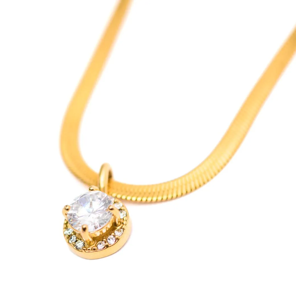 Here to Shine Gold Plated Necklace in White CZ sold by Boujee Boutique