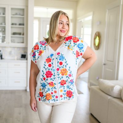White Rose Garden Embroidered Blouse sold by Boujee Boutique