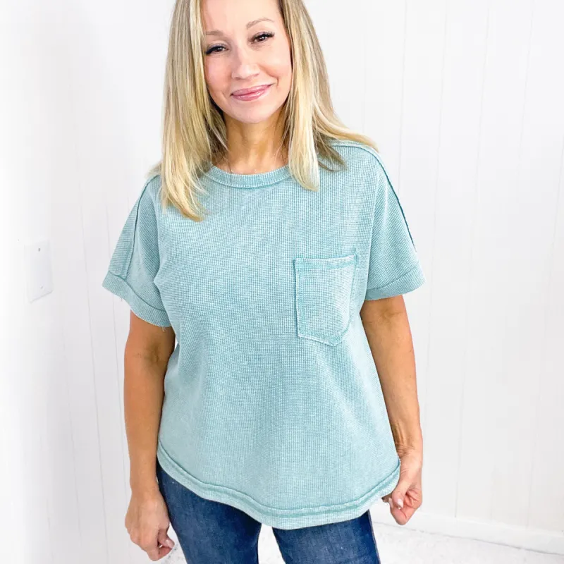 Mineral Washed Teal End of Beginning Short Sleeve Top made by Very J