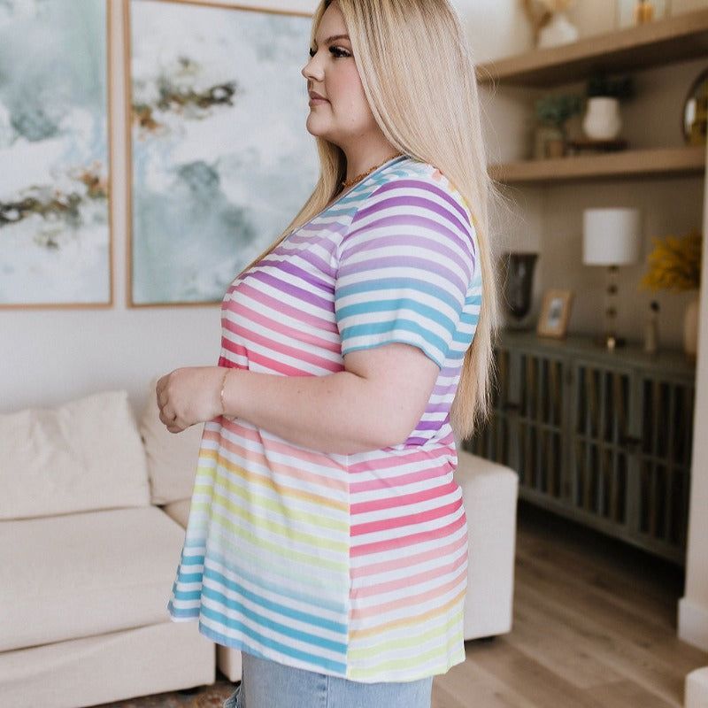 Looking for Rainbows V-Neck Striped Short Sleeve Top sold by Boujee Boutique product image thumbnail 4