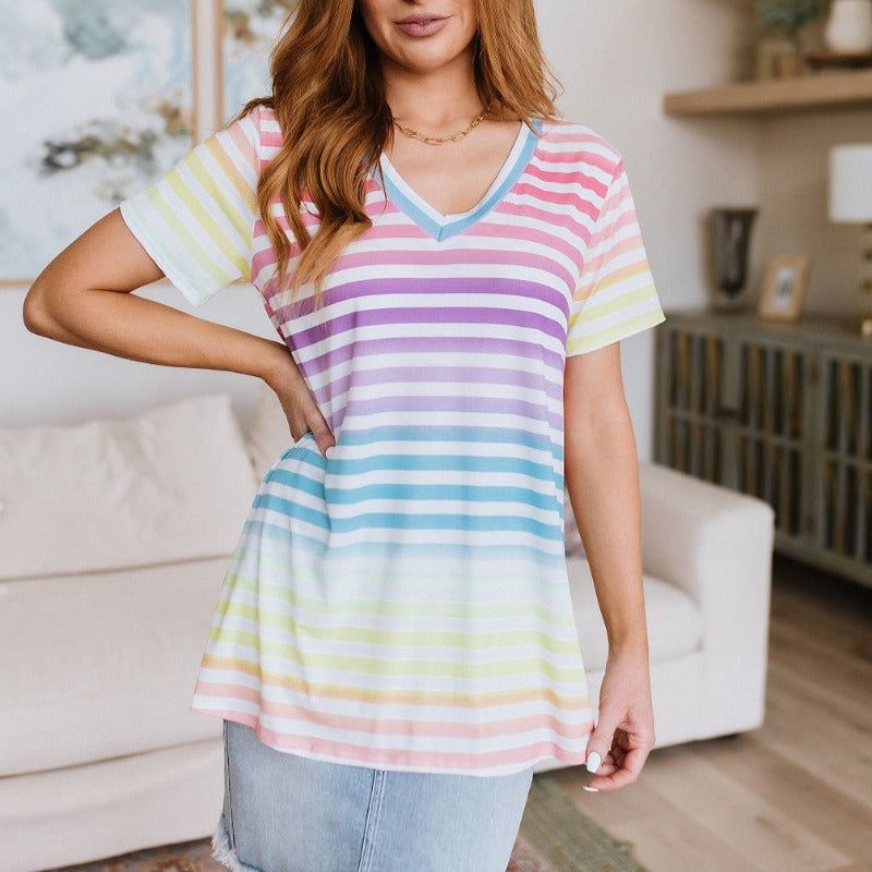Looking for Rainbows V-Neck Striped Short Sleeve Top sold by Boujee Boutique product image thumbnail 5