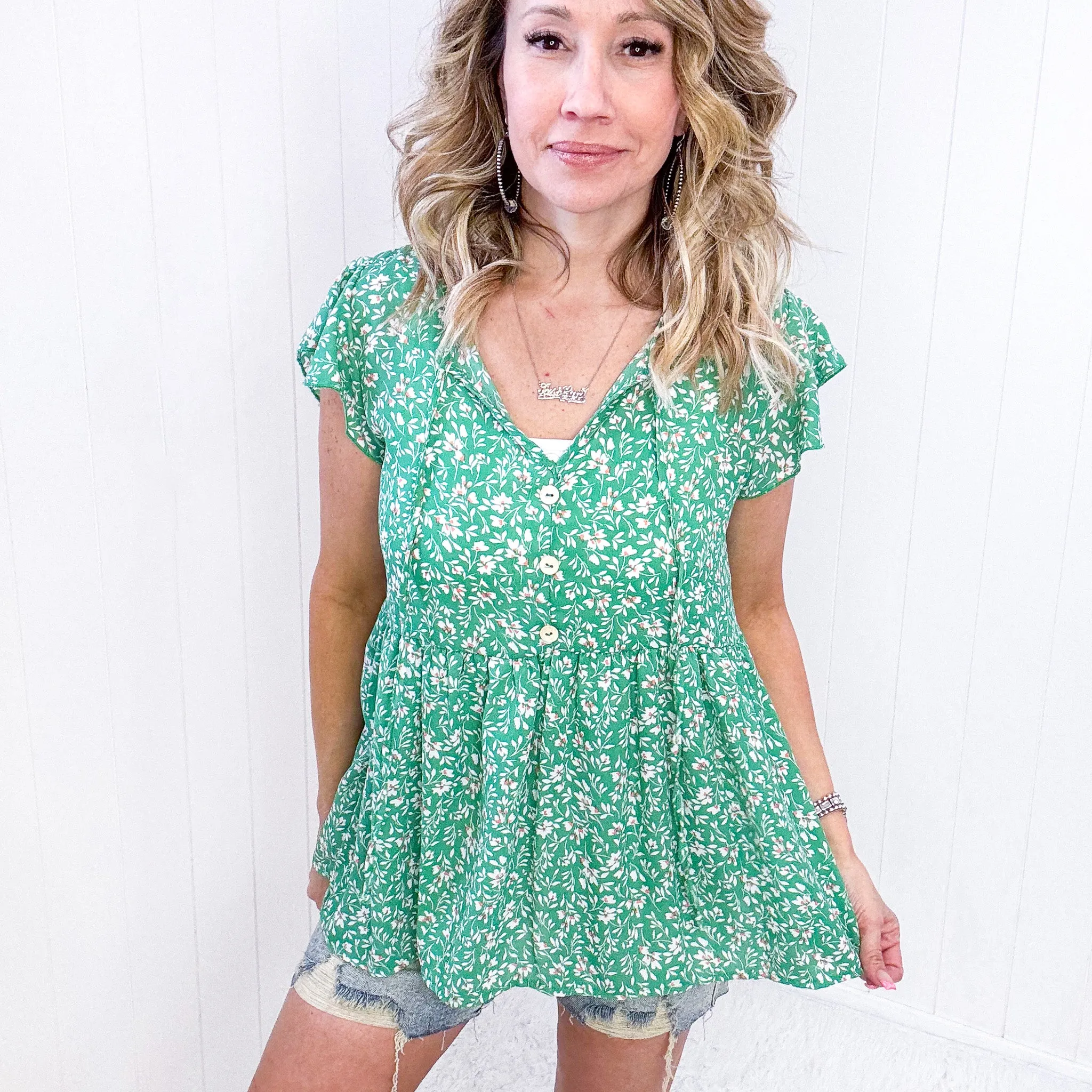 Flirty and Thriving Floral Flutter Sleeve Top in Green sold by Boujee Boutique product image thumbnail 2