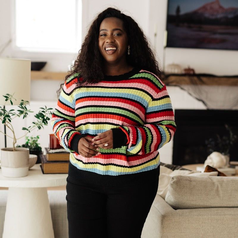 Keep Dreaming Bright Striped Sweater sold by Boujee Boutique