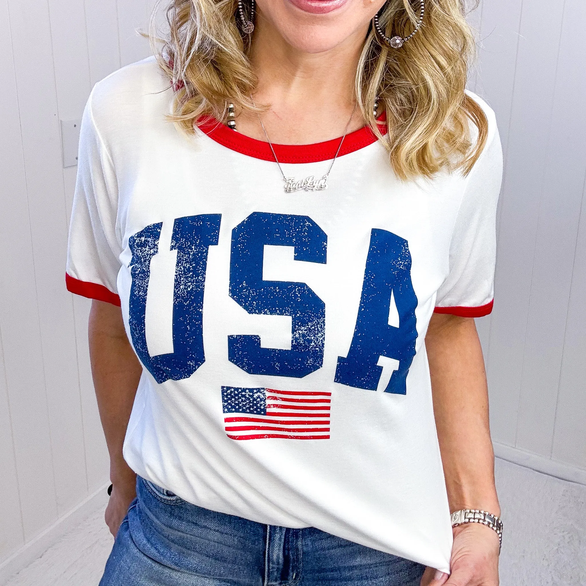 USA Contrast Trim Short Sleeve T-Shirt sold by Boujee Boutique product image thumbnail 5