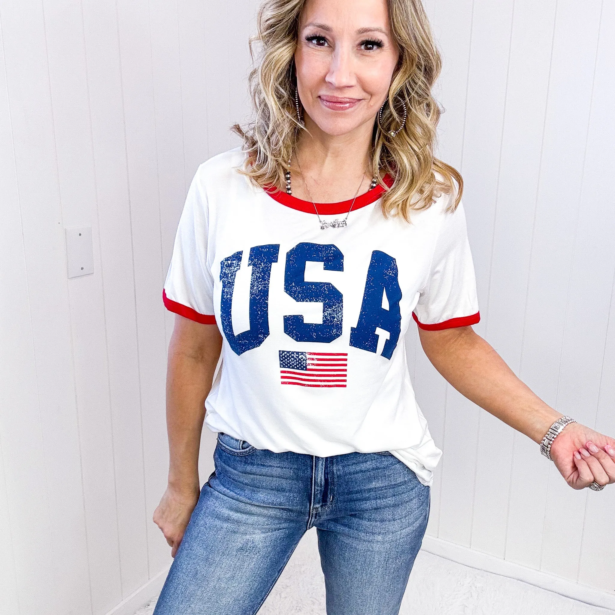 USA Contrast Trim Short Sleeve T-Shirt sold by Boujee Boutique product image thumbnail 4