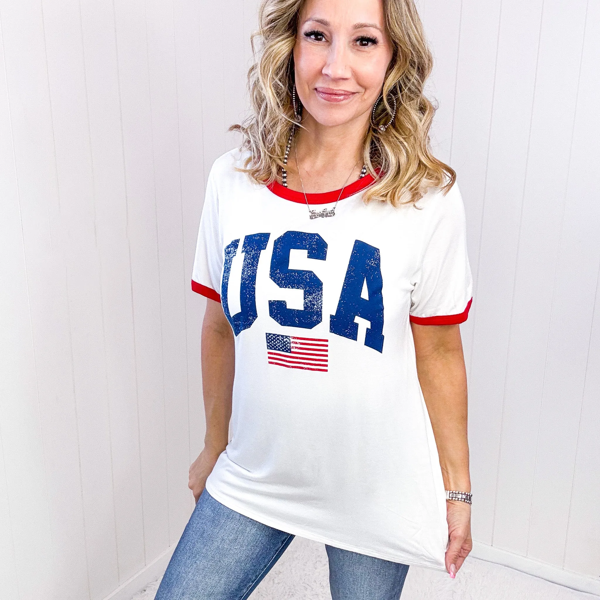 USA Contrast Trim Short Sleeve T-Shirt sold by Boujee Boutique product image thumbnail 2