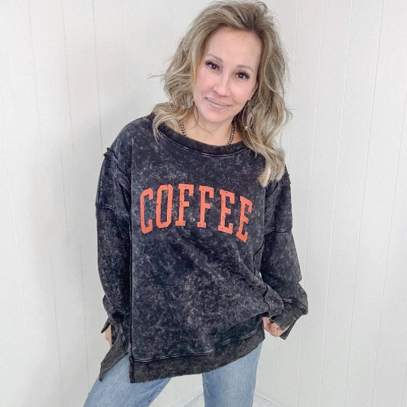 Washed Black Long Sleeve Coffee Pullover sold by Boujee Boutique