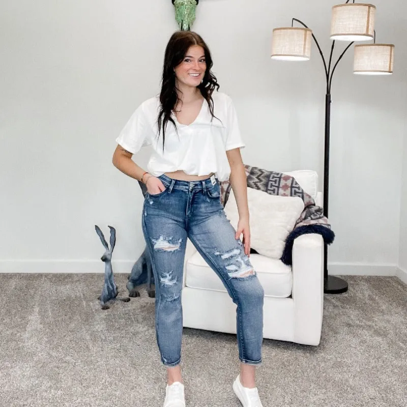 Judy Blue Stephanie High Waist Distressed Boyfriend Jeans made by Judy Blue