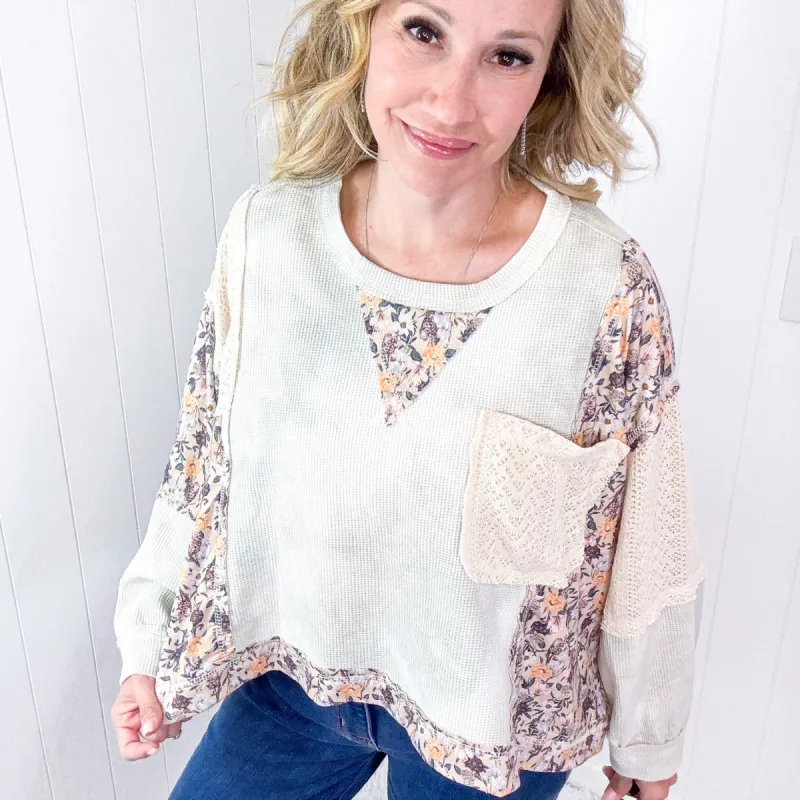 POL Thermal Floral Garden Thermal Contrasting Long Sleeve Pullover Top in 2 Options *Final Sale* sold by Boujee Boutique