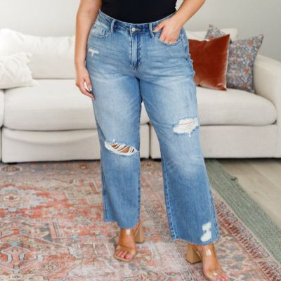 Judy Blue Nora High Waist Rigid Magic Destroy Slim Straight Jeans made by Judy Blue