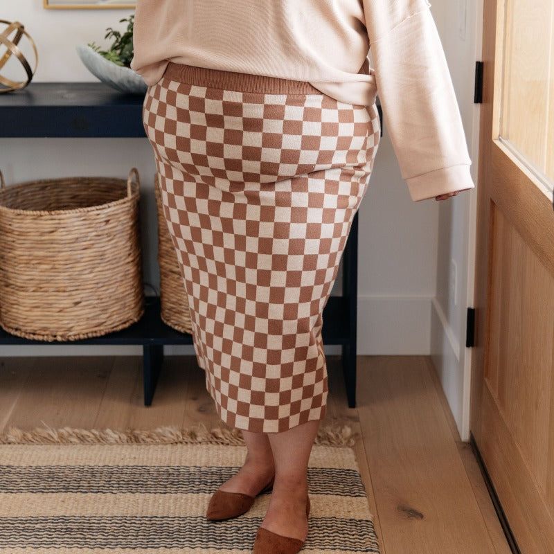 Sweater Knit Start Your Engines Checkered Midi Skirt sold by Boujee Boutique product image thumbnail 2