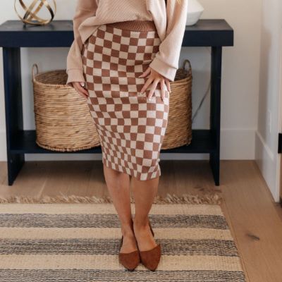 Sweater Knit Start Your Engines Checkered Midi Skirt sold by Boujee Boutique