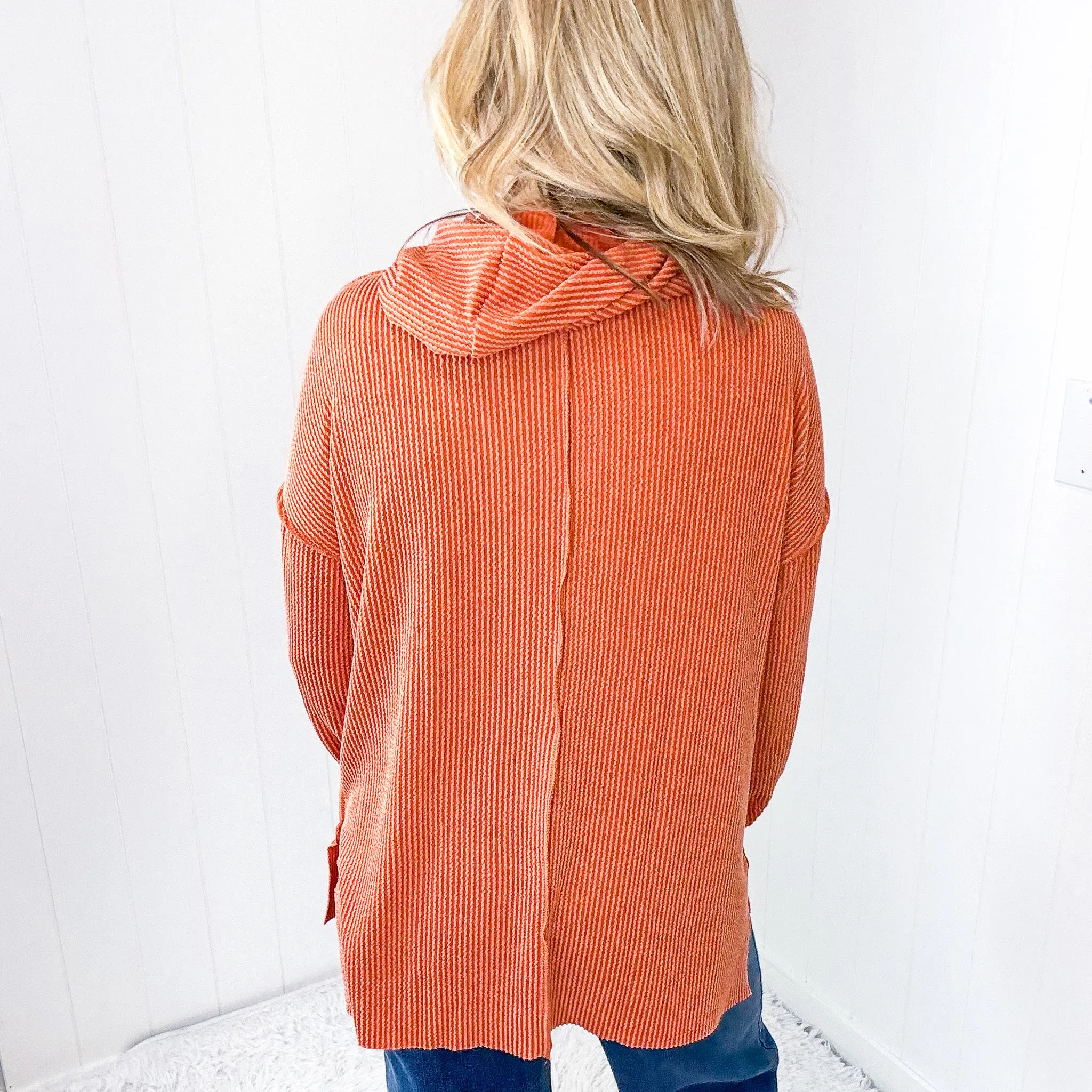 Cozy Days Rust Mineral Wash Rib Knit Long Sleeve Hoodie sold by Boujee Boutique product image thumbnail 2