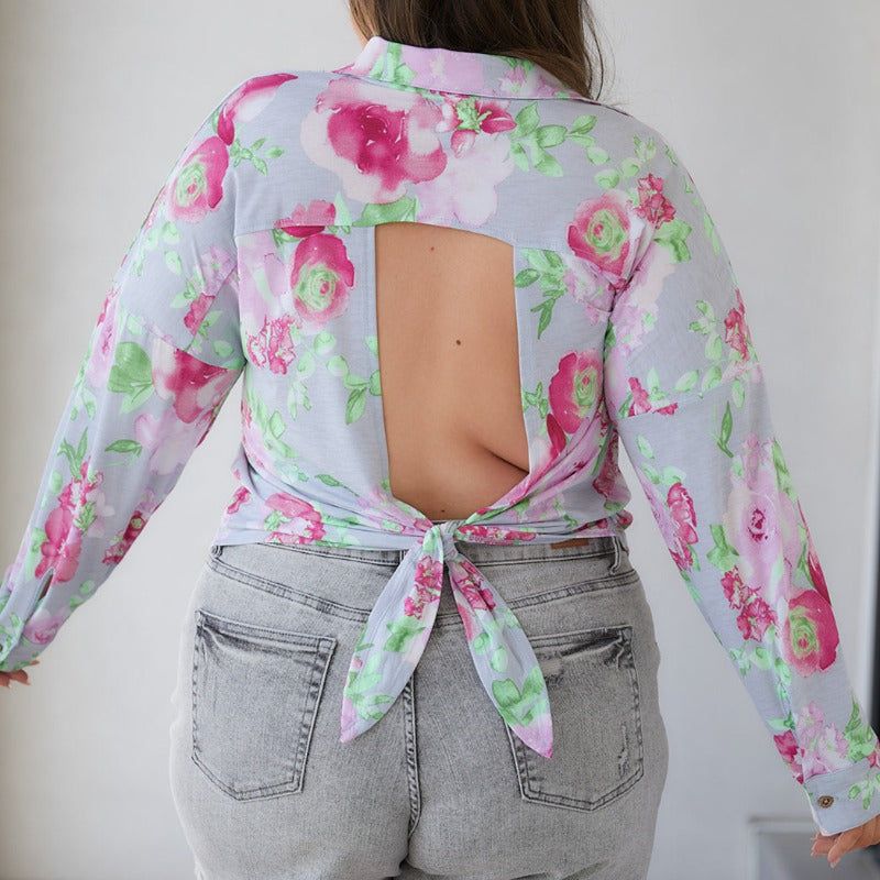 Cropped Thinking On It Open Back Floral Long Sleeve Top sold by Boujee Boutique product image thumbnail 13