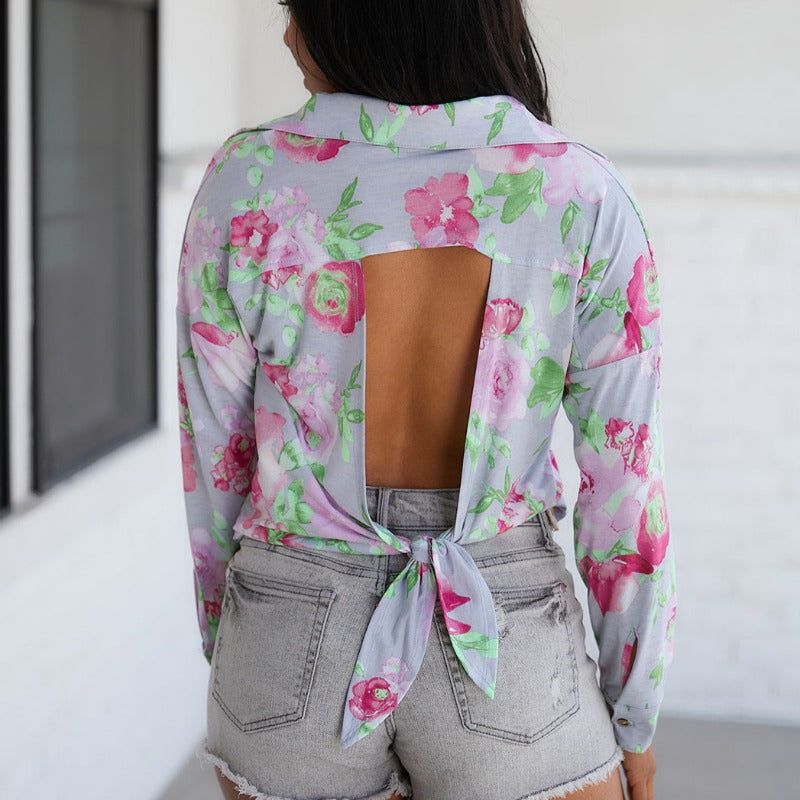 Cropped Thinking On It Open Back Floral Long Sleeve Top sold by Boujee Boutique product image thumbnail 11