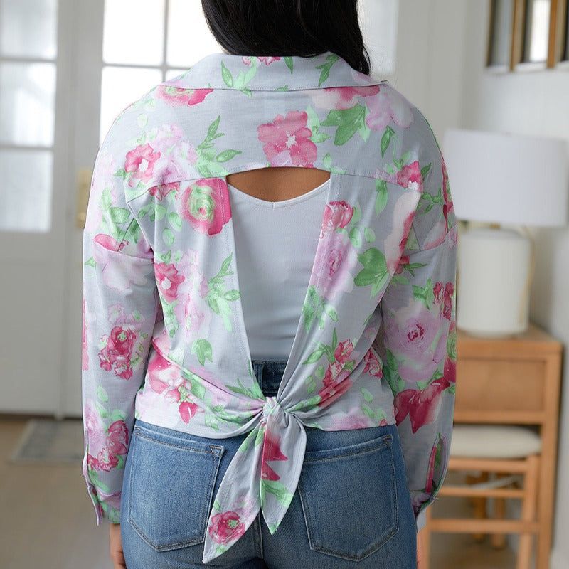 Cropped Thinking On It Open Back Floral Long Sleeve Top sold by Boujee Boutique product image thumbnail 8