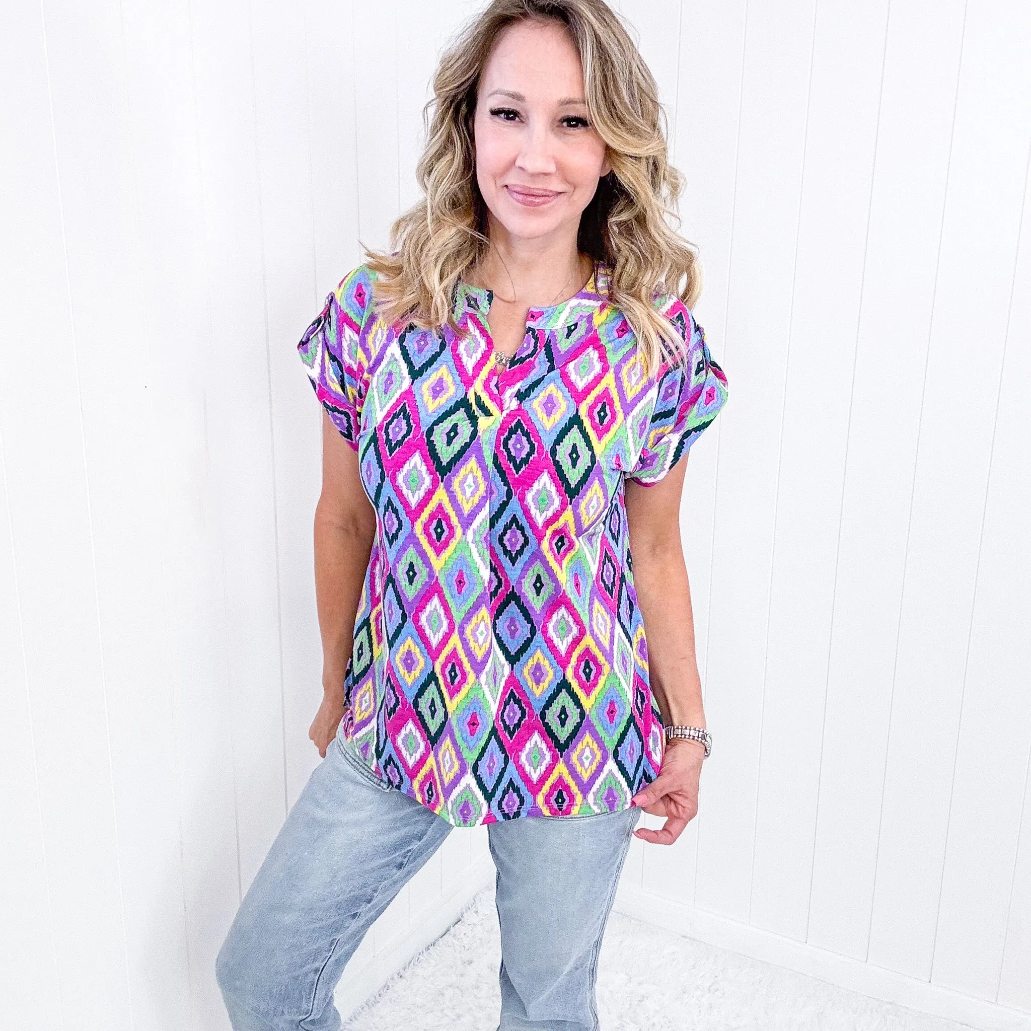 Dear Scarlett Lizzy Cap Sleeve Top in Lavender Ikat sold by Boujee Boutique product image thumbnail 4