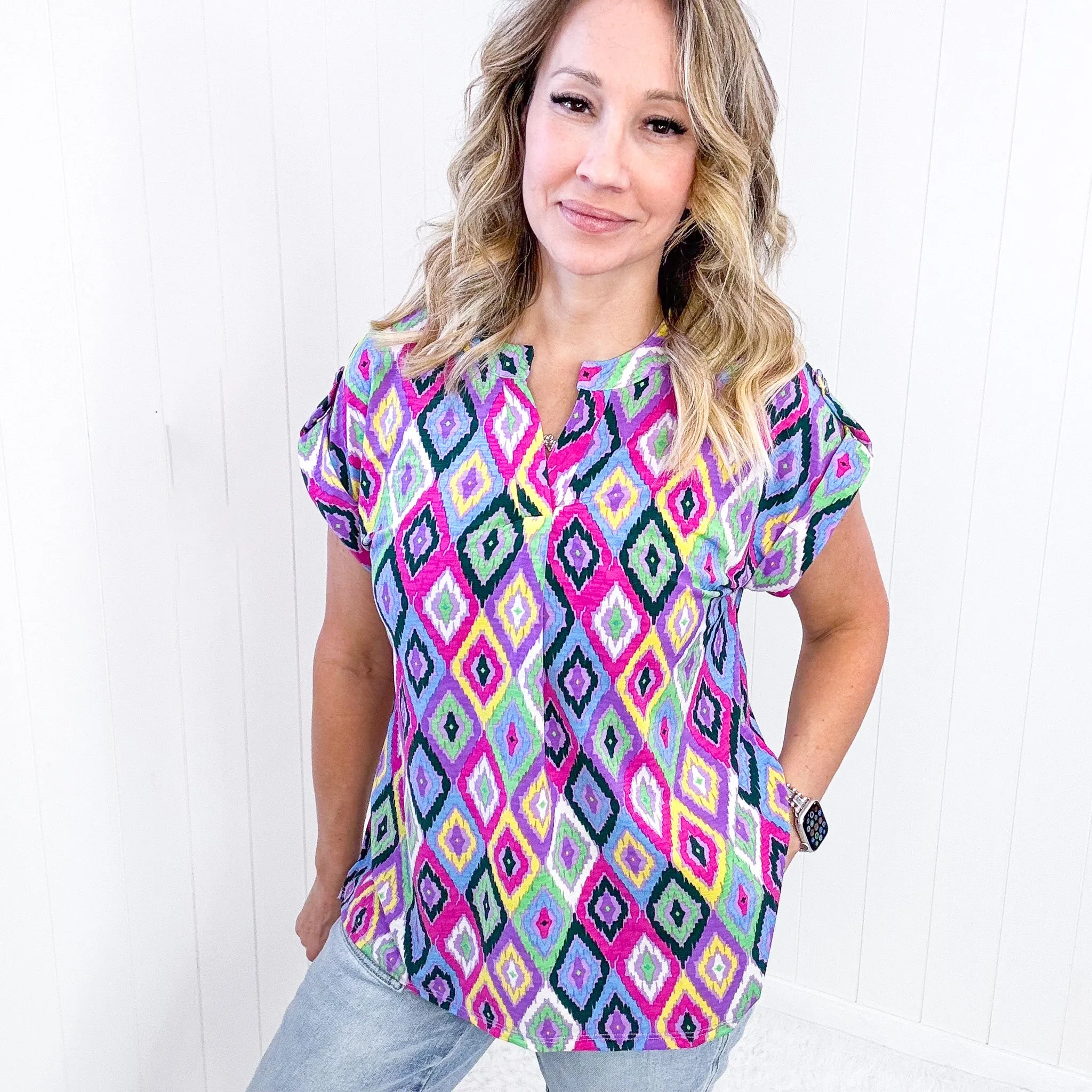 Dear Scarlett Lizzy Cap Sleeve Top in Lavender Ikat sold by Boujee Boutique product image thumbnail 2