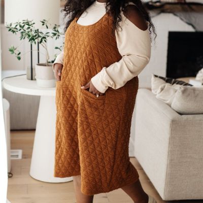 Rust Quilted Midi Dress with Pockets made by Polagram